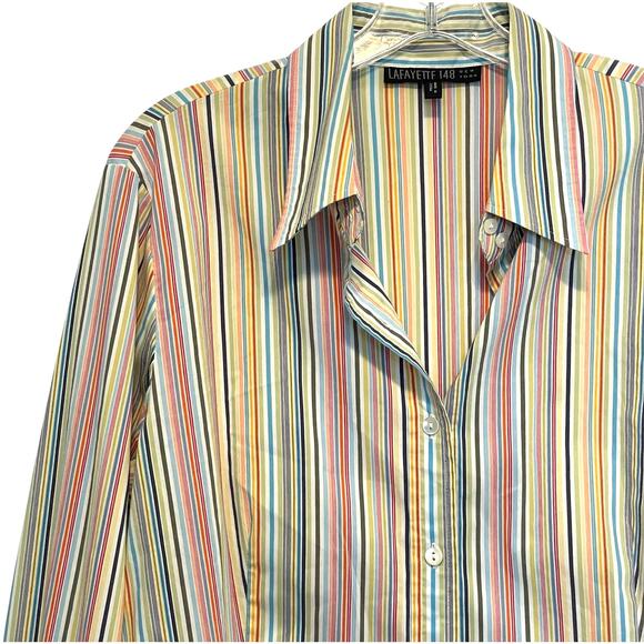 Lafayette 148 Striped Button Top Womens XL Multicolor Cotton Casual Preppy Shirt - Picture 2 of 7